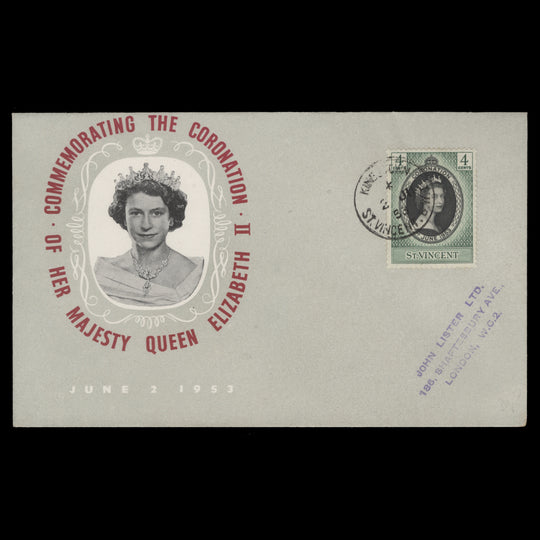 Saint Vincent 1953 (FDC) 4c Coronation, KINGSTOWN