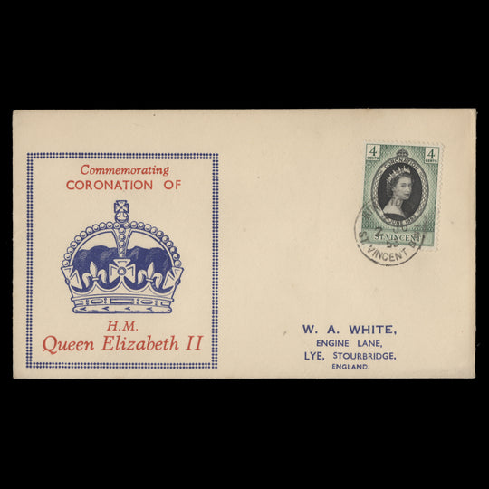 Saint Vincent 1953 (FDC) 4c Coronation, KINGSTOWN