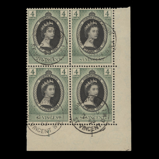 Saint Vincent 1953 (Used) 4c Coronation plate 1–1 block