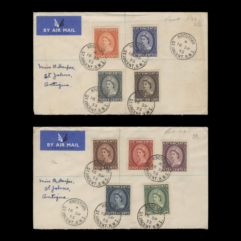 Saint Vincent 1955 Definitives first day covers, KINGSTOWN