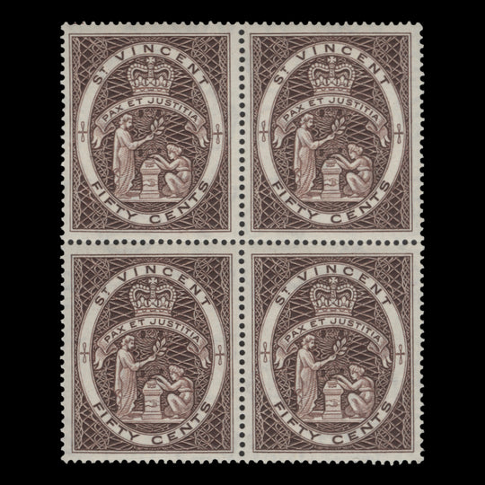 Saint Vincent 1955 (MNH) 50c Colony Badge block in red-brown