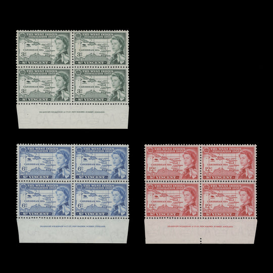 Saint Vincent 1958 (MLH) West Indies Federation imprint blocks