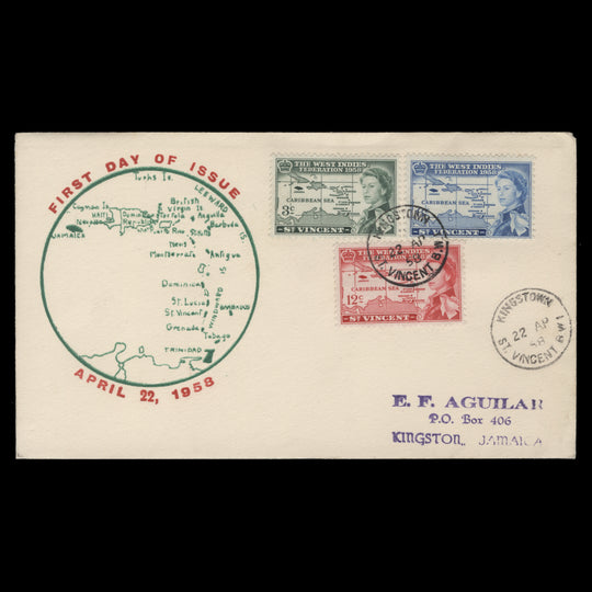 Saint Vincent 1958 West Indies Federation first day cover, KINGSTOWN