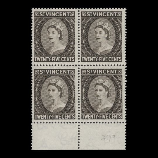 Saint Vincent 1961 (MNH) 25c Queen Elizabeth II block, De La Rue
