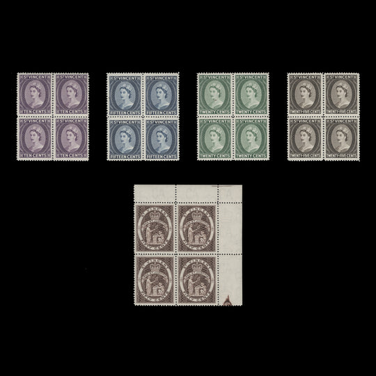 Saint Vincent 1964 (MNH) Definitives blocks, perf 12½ x 12½, St Edward's crown watermark