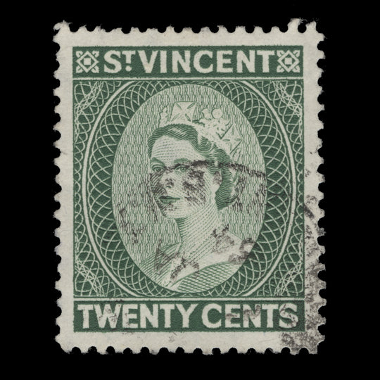 Saint Vincent 1964 (Used) 20c Queen Elizabeth II with earliest recorded cancel date