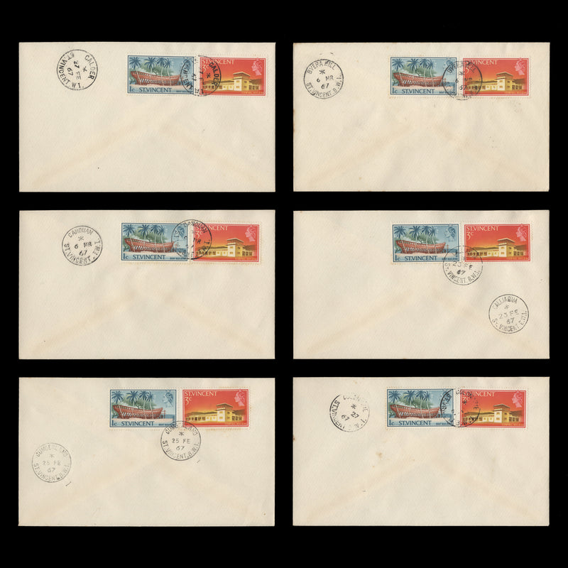 Saint Vincent 1965 Definitives covers with cancels from ARNOS VALE to UNION ISLAND
