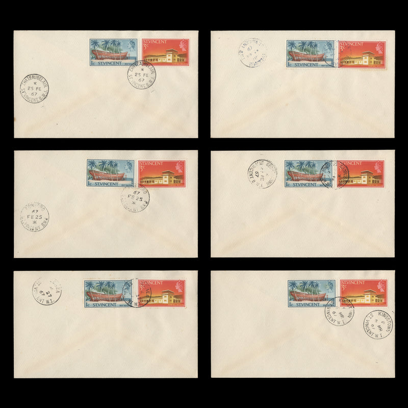 Saint Vincent 1965 Definitives covers with cancels from ARNOS VALE to UNION ISLAND