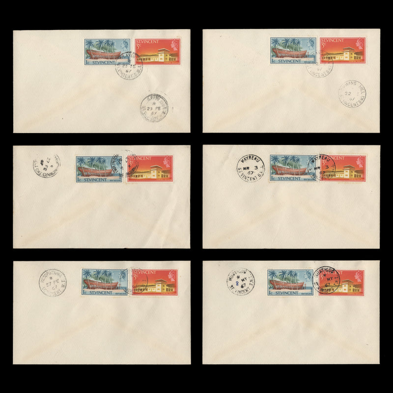 Saint Vincent 1965 Definitives covers with cancels from ARNOS VALE to UNION ISLAND