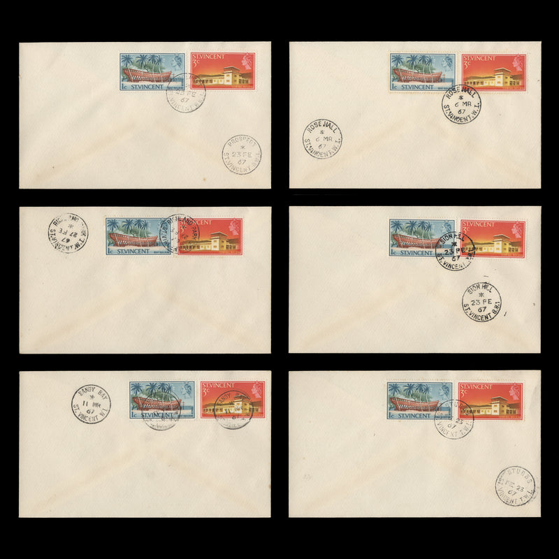 Saint Vincent 1965 Definitives covers with cancels from ARNOS VALE to UNION ISLAND