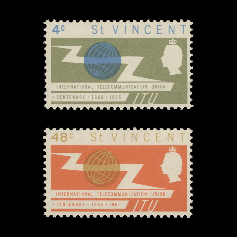 Saint Vincent 1965 (Variety) ITU Centenary singles with damaged 'U' flaw