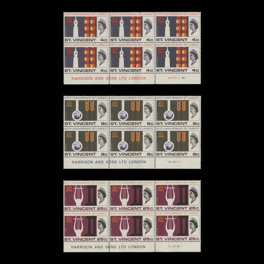Saint Vincent 1966 (MNH) UNESCO Anniversary imprint/plate blocks