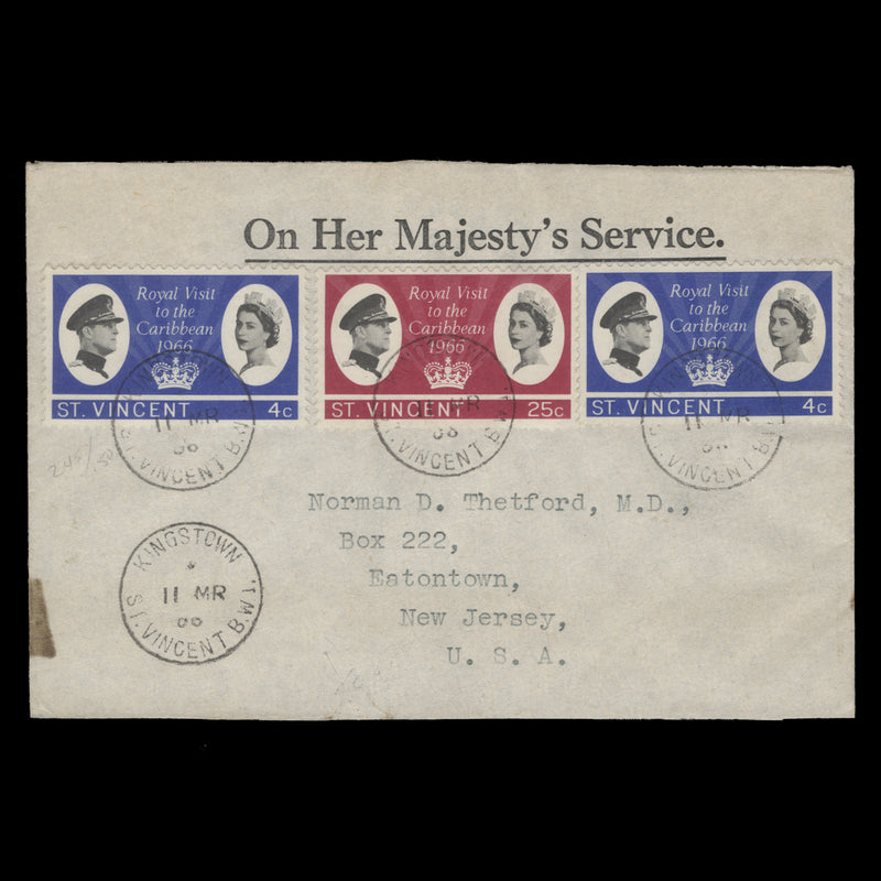 Saint Vincent 1966 Royal Visit to the Caribbean cover, KINGSTOWN