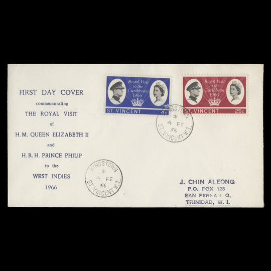 Saint Vincent 1966 Royal Visit to the Caribbean first day cover, KINGSTOWN