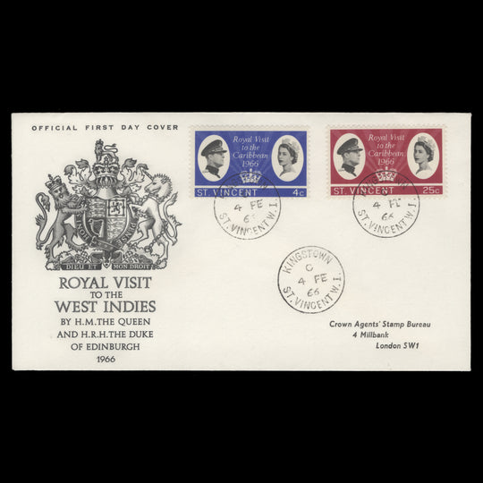 Saint Vincent 1966 Royal Visit to the Caribbean first day cover, KINGSTOWN