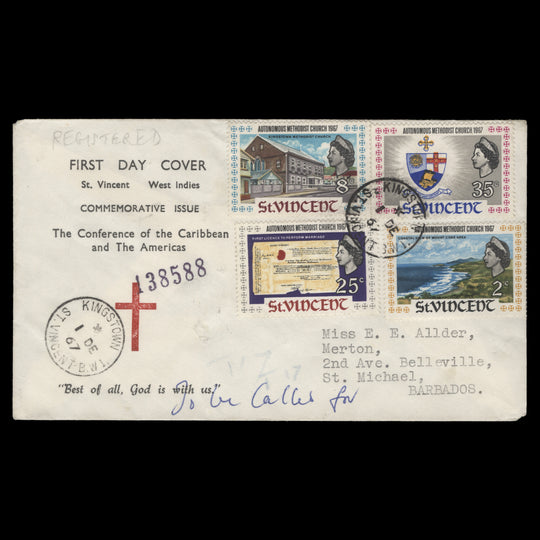 Saint Vincent 1967 Autonomous Methodist Church first day cover, KINGSTOWN