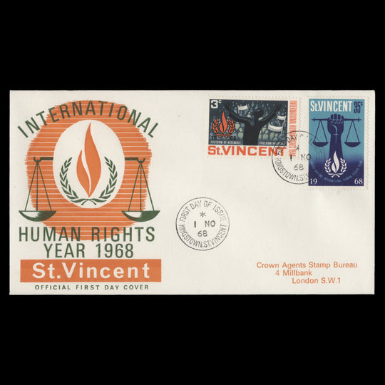 Saint Vincent 1968 Human Rights Year first day cover, KINGSTOWN