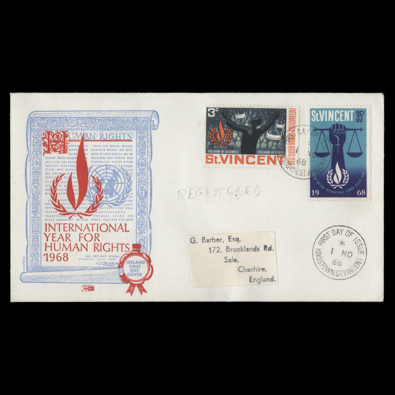 Saint Vincent 1968 Human Rights Year first day cover, KINGSTOWN