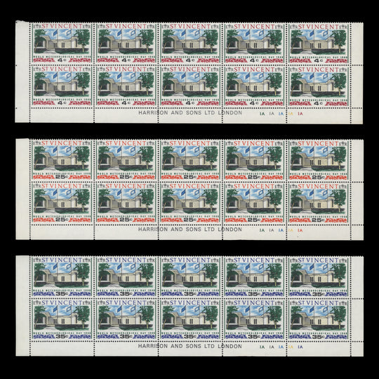 Saint Vincent 1968 (MNH) World Meteorological Day imprint/plate blocks