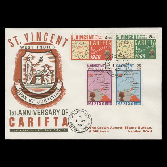 Saint Vincent 1969 CARIFTA Anniversary first day cover, KINGSTOWN