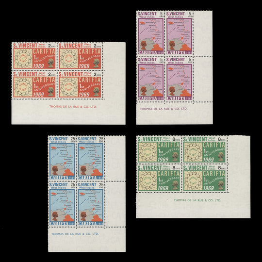 Saint Vincent 1969 (MNH) CARIFTA Anniversary imprint blocks