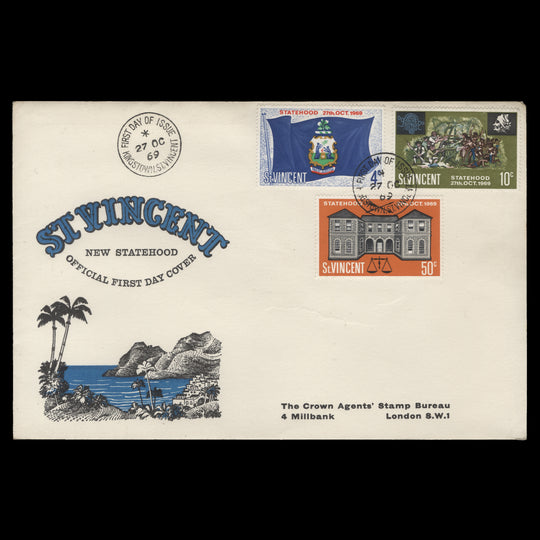 Saint Vincent 1969 Statehood first day cover, KINGSTOWN