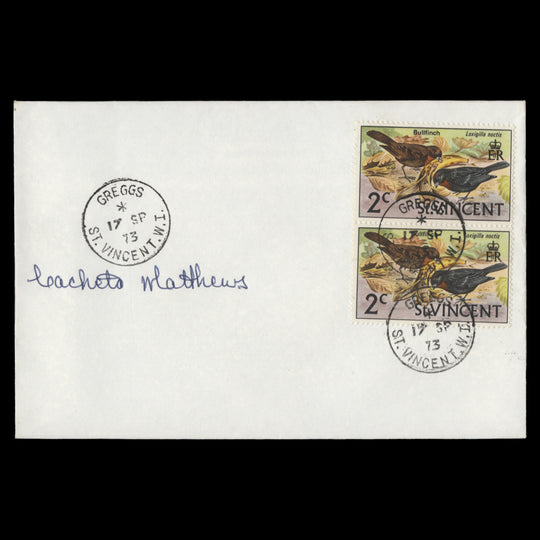 Saint Vincent 1970 (Used) 2c Bullfinch cover, GREGGS