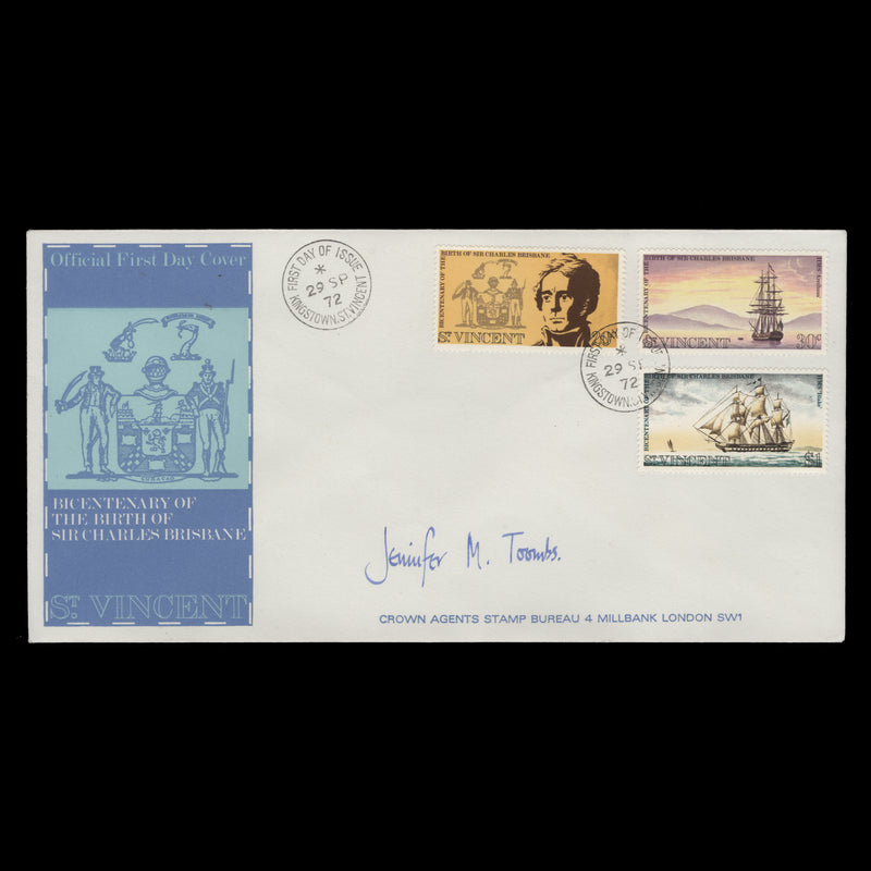 Saint Vincent 1972 Charles Brisbane Birth Bicentenary signed first day cover
