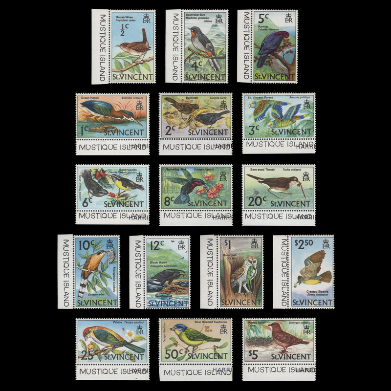 Saint Vincent 1972 (MNH) Birds Definitives with marginal MUSTIQUE ISLAND overprint