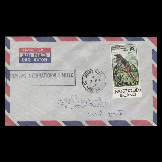 Saint Vincent 1972 (Used) 4c Soufrière Bird cover, MUSTIQUE