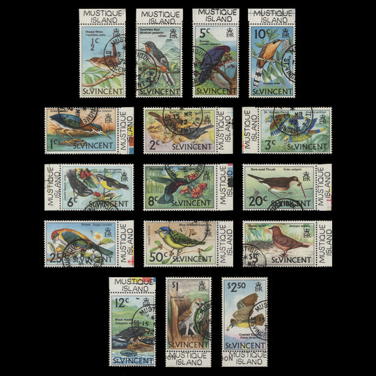Saint Vincent 1972 (Used) Birds Definitives with marginal MUSTIQUE ISLAND overprint