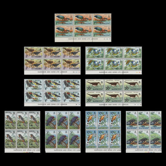 Saint Vincent 1973 (MNH) Birds Definitives imprint blocks, glazed paper