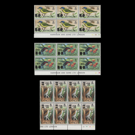 Saint Vincent 1973 (MNH) Birds provisionals blocks