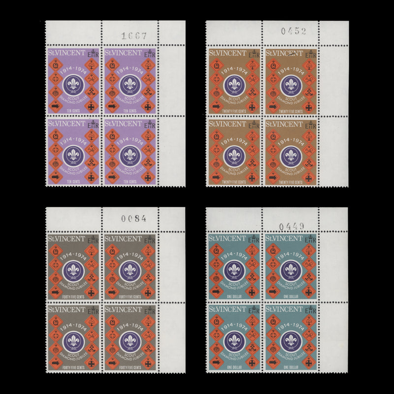 Saint Vincent 1974 (MNH) Scouting Jubilee sheet number blocks