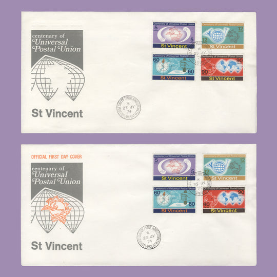 Saint Vincent 1974 UPU Centenary first day cover missing orange from cachet