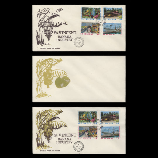 Saint Vincent 1975 Banana Industry first day cover missing yellow-olive from cachet