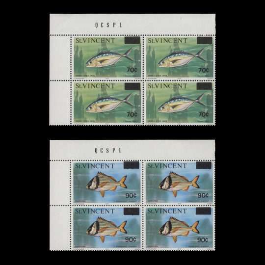 Saint Vincent 1976 (MNH) Fish provisionals imprint blocks