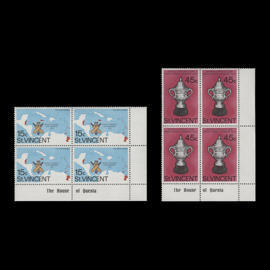 Saint Vincent 1976 (MNH) World Cup Cricket imprint blocks