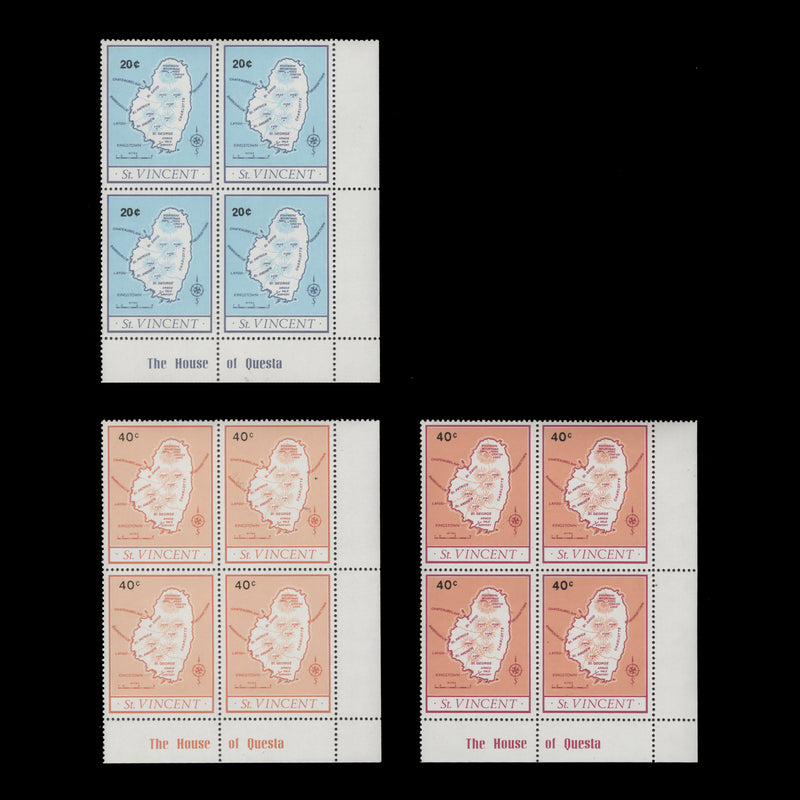 Saint Vincent 1977-78 (MNH) Map provisionals imprint blocks