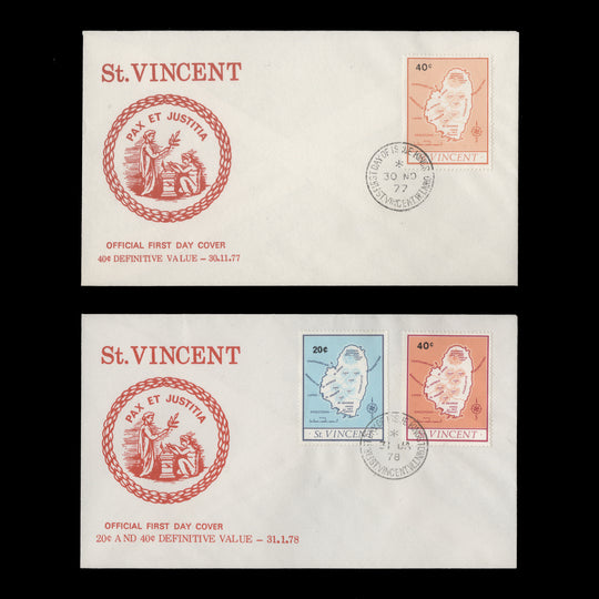 Saint Vincent 1977-78 Map provisionals first day covers, KINGSTOWN