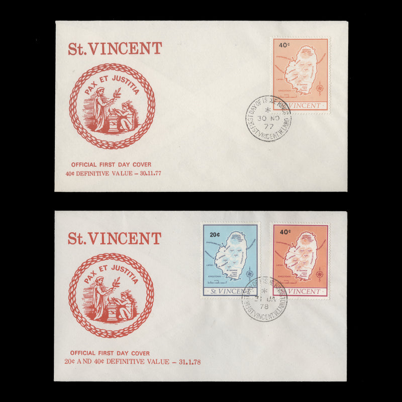 Saint Vincent 1977-78 Map provisionals first day covers, KINGSTOWN