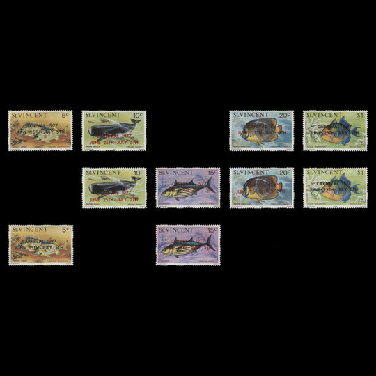 Saint Vincent 1977 (MNH) Carnival provisionals, all imprints