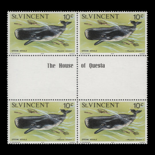 Saint Vincent 1978 (MNH) 10c Sperm Whale gutter imprint block, '1978' imprint