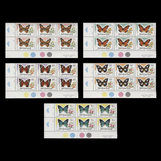 Saint Vincent 1978 (MNH) Butterflies & Bougainvilleas imprint/plate blocks