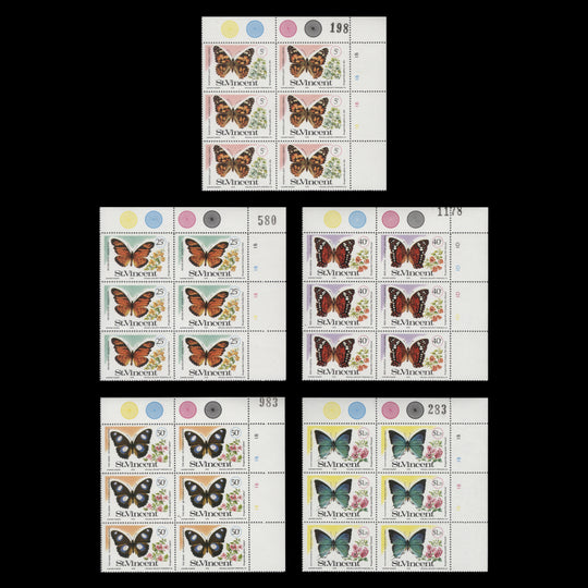 Saint Vincent 1978 (MNH) Butterflies & Bougainvilleas traffic light/plate blocks
