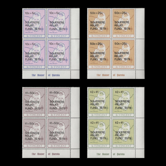 Saint Vincent 1979 (MNH) Soufrière Relief Fund imprint blocks