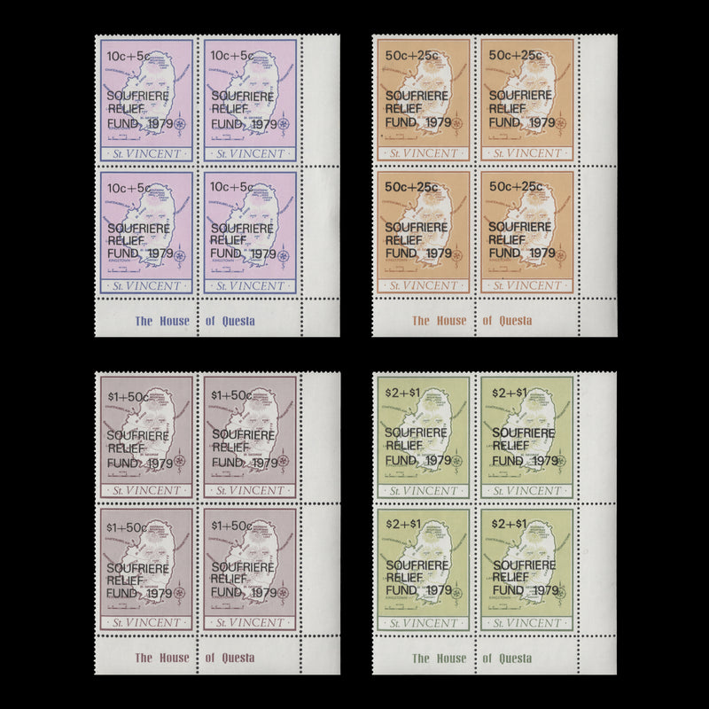 Saint Vincent 1979 (MNH) Soufrière Relief Fund imprint blocks