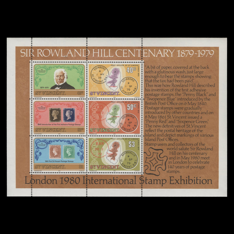 Saint Vincent 1979 Rowland Hill Death Centenary miniature sheet with watermark to right