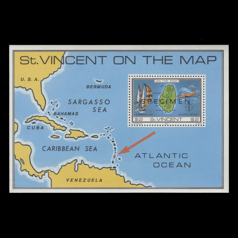 Saint Vincent 1980 (MNH) On the Map SPECIMEN miniature sheet
