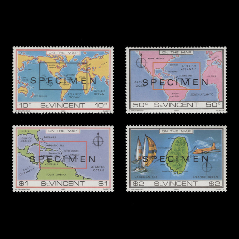 Saint Vincent 1980 (MNH) On the Map SPECIMEN set